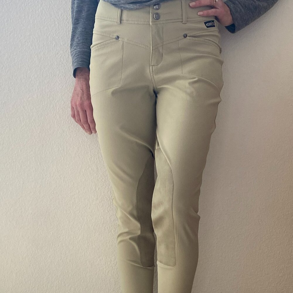 Like New - Kerrits Women's Knee Patch Breeches in Kaki with Pockets